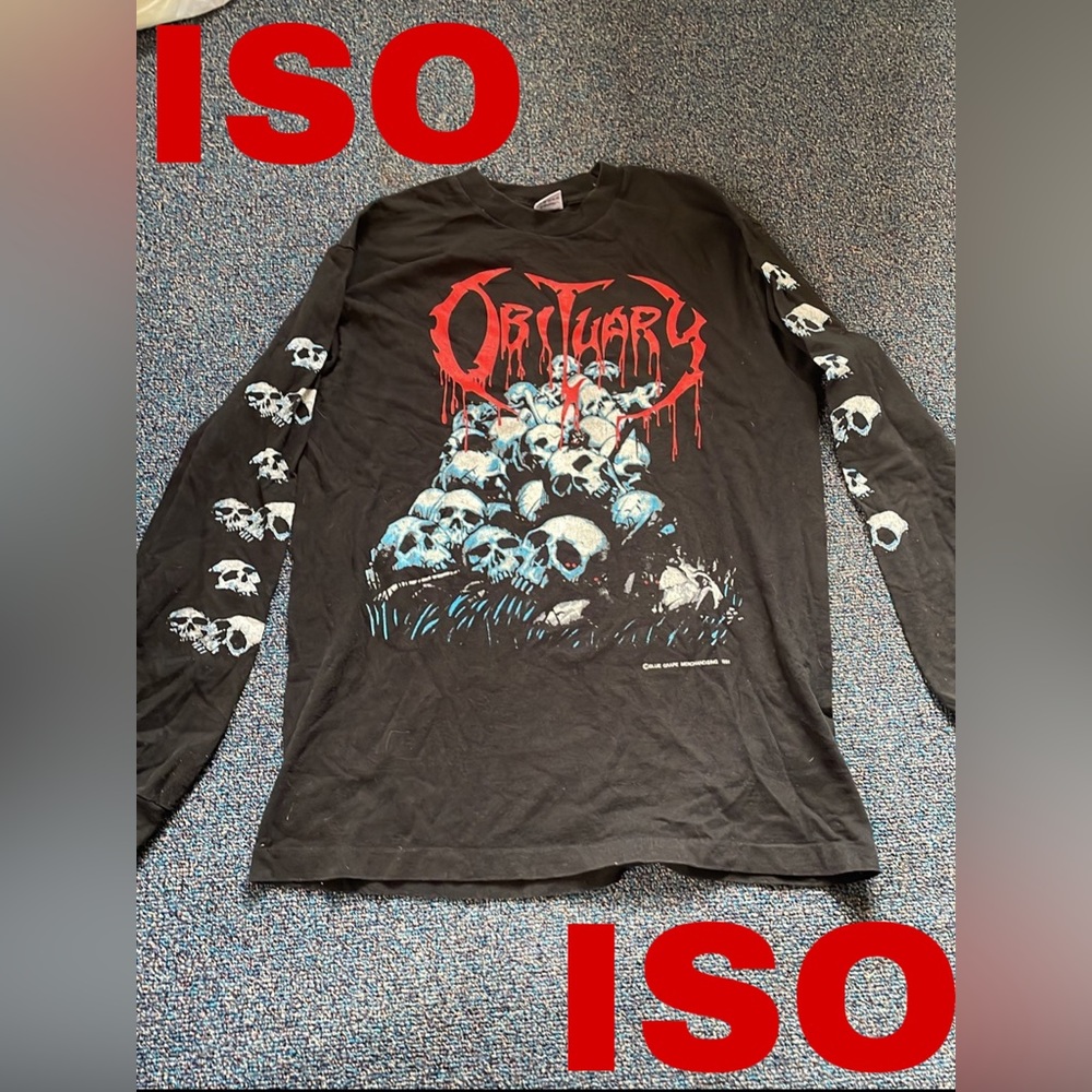 ISO, DO NOT BUY!!! 1991 VINTAGE OBITUARY “SKULL PILE” SWEATSHIRT